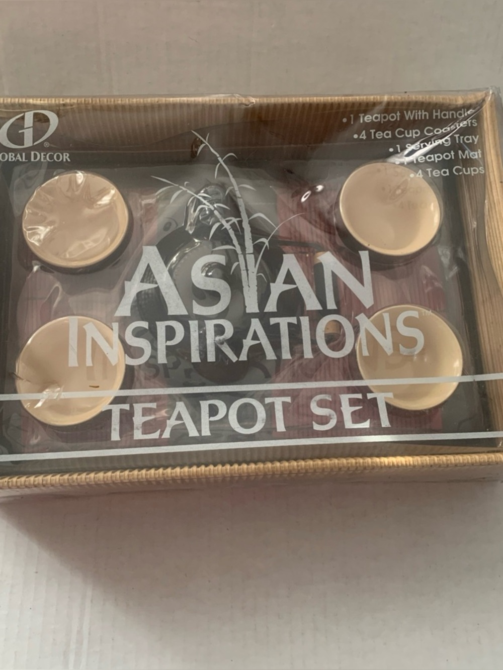 Global Decor Asian Teapot Set - Teapot Coasters Serving Tray 4 Cups Teapot Mat